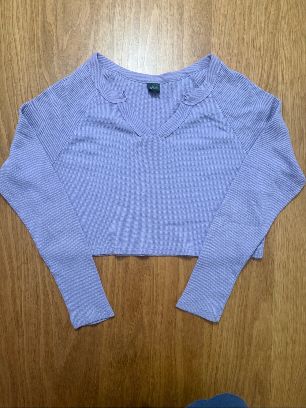 wild fable Lavender Cropped V-Neck Waffle Knit Top